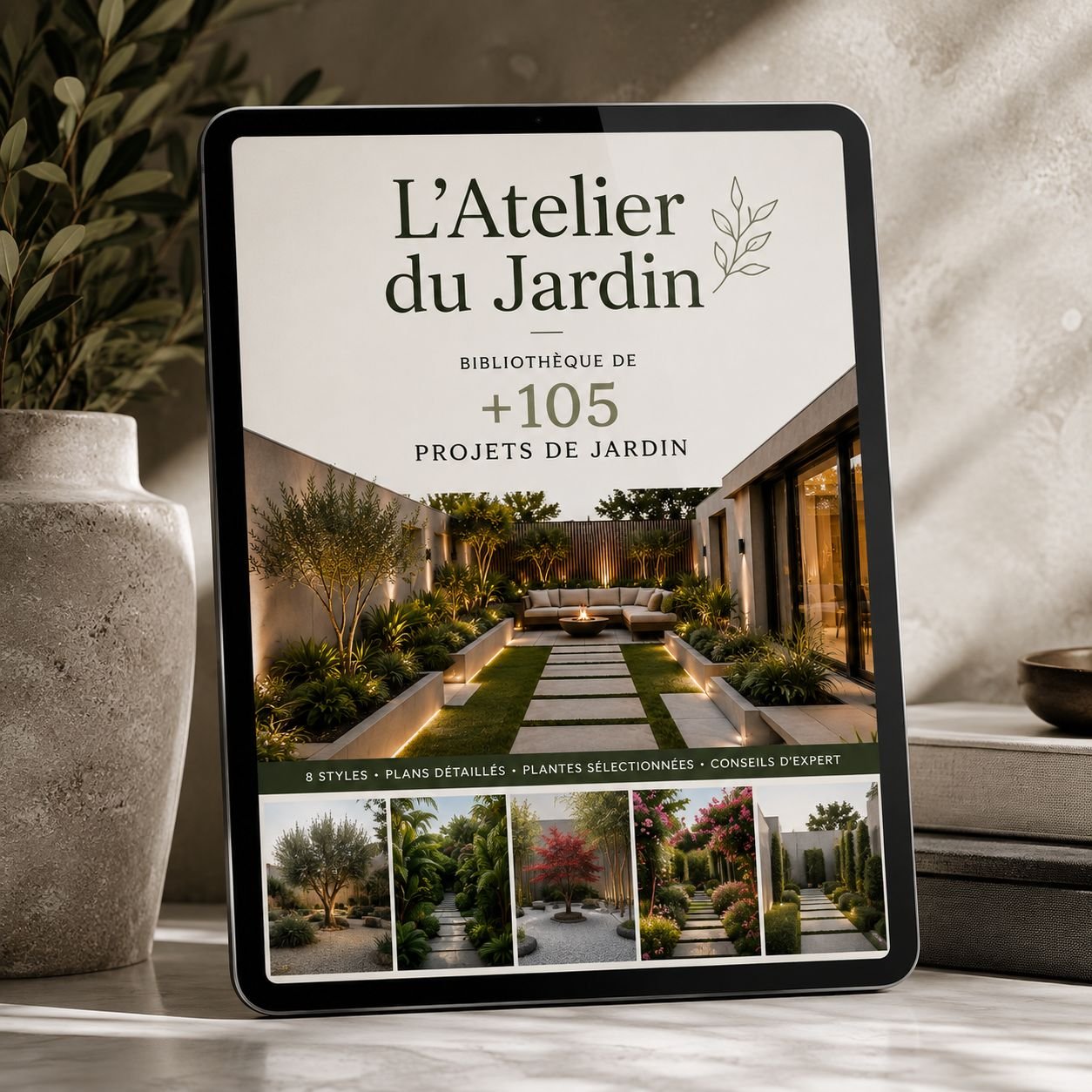 Mockup L'Atelier du Jardin — app/biblioteca de projetos