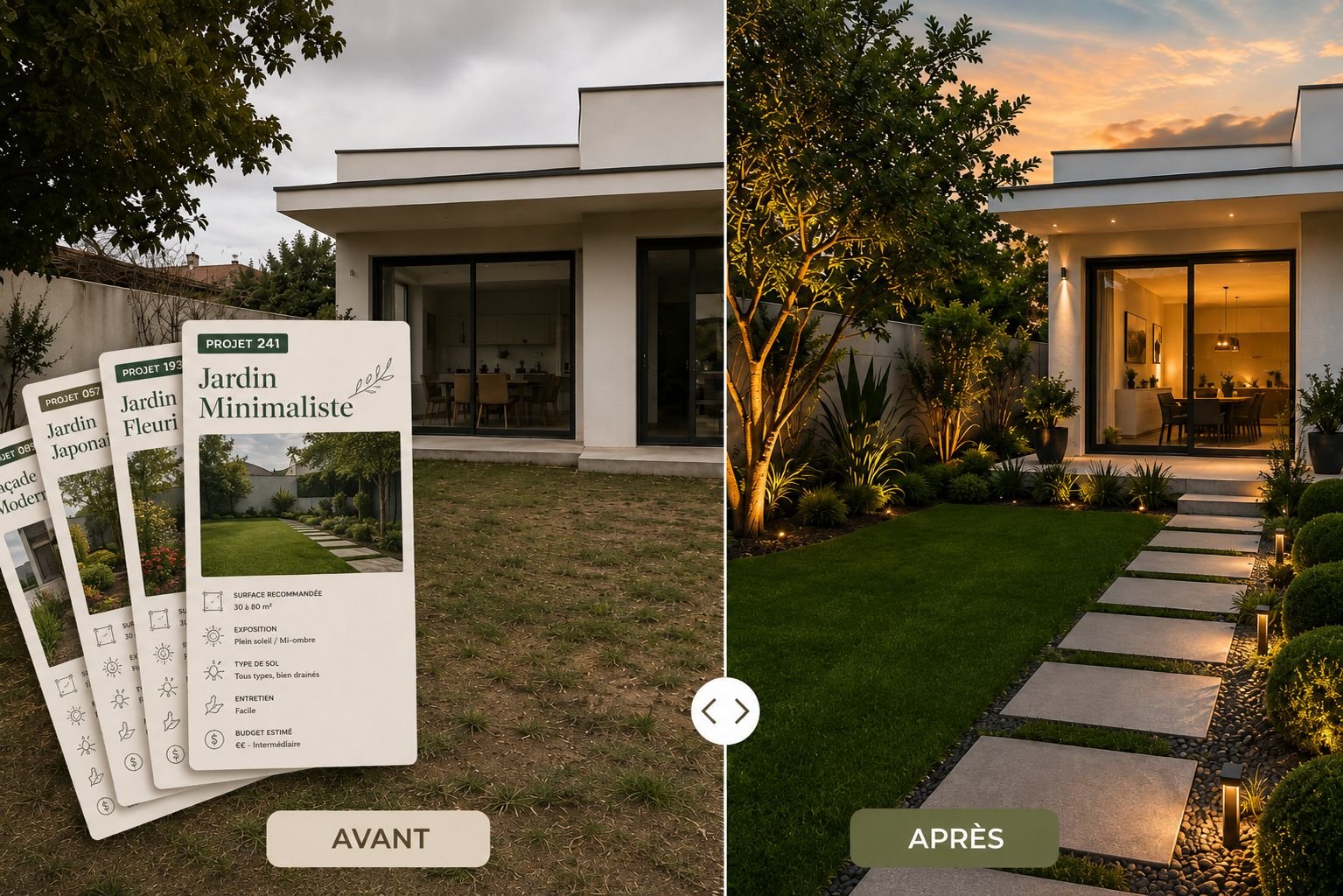 Jardim residencial transformado, estilo editorial